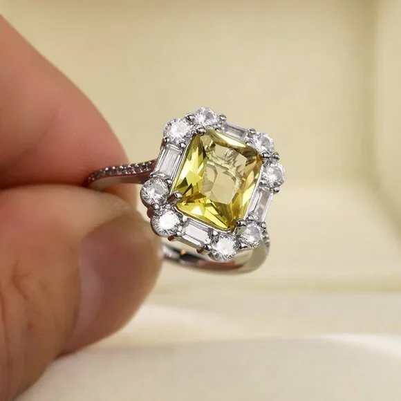 ▶Radiant Yellow Zircon Sumptuous Silver Luxury Rings Women, K924